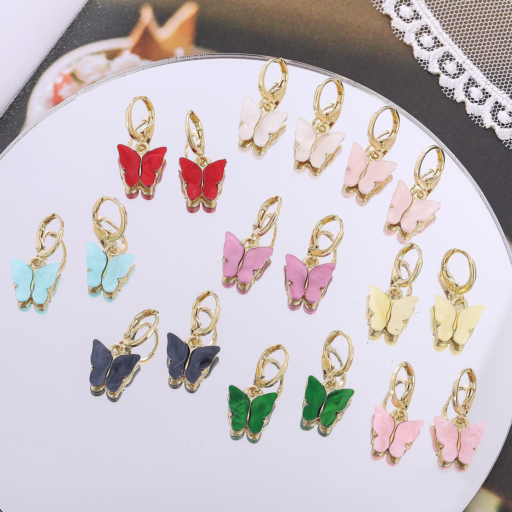 Wholesale New Earrings Fashion Color Acrylic Butterfly Small Fresh Earrings